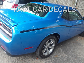 rear of blue 2015 Dodge Challenger Side Stripes SXT SIDE KIT 2011-2020 2021 2022 2023
