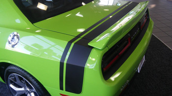 rear of green Rear Stripes for Dodge Challenger RT TAIL BAND 2015-2020 2021 2022 2023