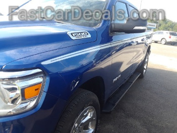 front angle of 2019 Ram 1500 Side Stripes RAM EDGE SIDE KIT 2019-2024