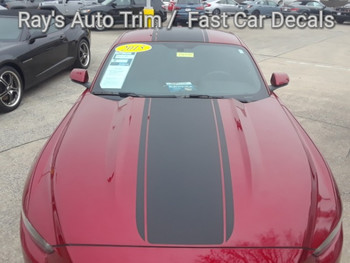 front of red 2016 Ford Mustang Wide Stripe Decals MEDIAN 2015 2016 2017 | FCD