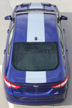 rear view of 2013-2018 Ford Fusion Center Hood Wide Stripes OVERVIEW RALLY 