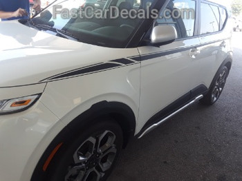 front of white 2020-2026 Kia Soul Side Decals OVERSOUL