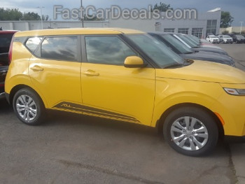 side of yellow 2020-2026 Kia Soul Side Door Stripes SOULED ROCKER Decals Kit