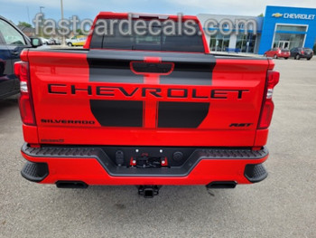 rear of red 2022 Chevy Silverado Rally Stripes BOW RALLY 2019-2023 2024