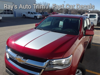 left angle of red 2020 Chevy Colorado Hood Graphics SUMMIT HOOD 2015-2024