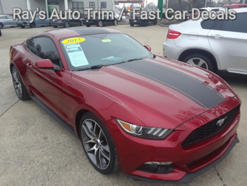front angle of red Ford Mustang Wide Center Vinyl Graphics MEDIAN 2015 2016 2017