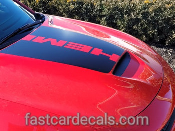 side of red 2020 Dodge Charger HEMI Hood Stripes CHARGER 15 HOOD 2015-2024