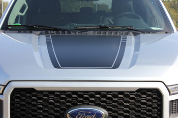 hood view of silver 2017 F150 Hood Decal SPEEDWAY HOOD 2015-2020
