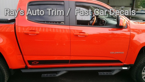 side of orange 2020 GMC Canyon Side Stripes RAMPART Package 2015-2024