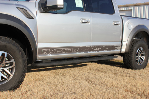 close up of 2019 Ford F150 Raptor Decals VELOCITOR ROCKER 2018-2020
