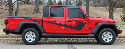 side of red PARAMOUNT SOLID : Jeep Gladiator Side Body Graphics Decal Stripe Kit for 2020-2024