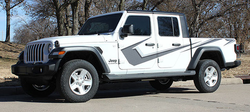 side of white PARAMOUNT DIGITAL : Jeep Gladiator Side Digital Graphics Decal Stripe Kit for 2020-2024