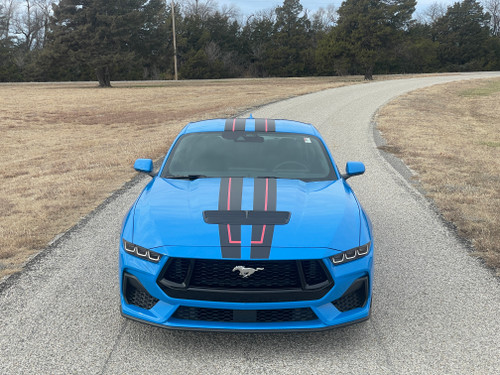 front of blue GT Stripes for 2024 Ford Mustang PREMIUM GT RALLY REDLINE
