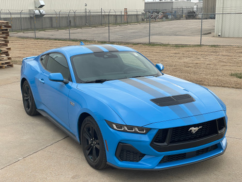 front angle of 2024 Ford Mustang GT Racing Stripes PREMIUM GT RALLY FADED