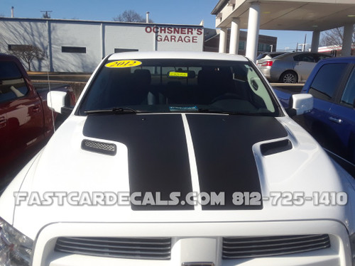 front of white 2018 Dodge Ram Rebel Stripes REBEL HEMI HOOD 2009-2021