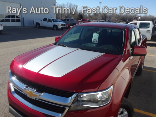 left angle of red 2020 Chevy Colorado Hood Graphics SUMMIT HOOD 2015-2024