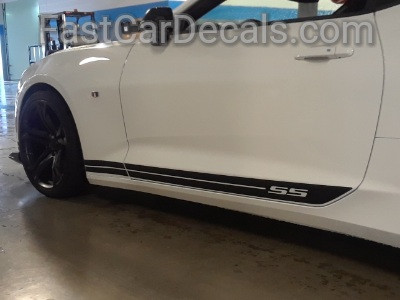 side of white 2017 Chevy Camaro Rocker Side Stripes SKID ROCKER 2016-2018