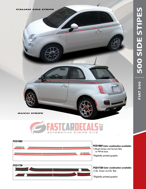 flyer for Fiat 500 Italia Side Stripes ITALIAN 2007-2020 Digital Printed