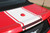rear of red 2021-2018 Ford Mustang Convertible Racing Stripes HYPER RALLY