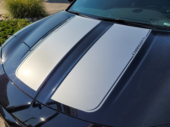 close up of black Dodge Charger RT Stripes Sides Hood 15 RECHARGE 2015-2024