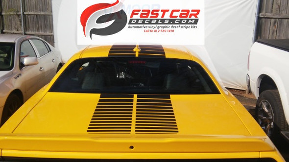 rear of yellow 2018 Dodge Challenger Blacktop Stripes PULSE RALLY 2008-2022 2023