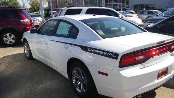 rear of white 2014 Dodge Charger RT Stripes RECHARGE 3M 2011 2012 2013 2014