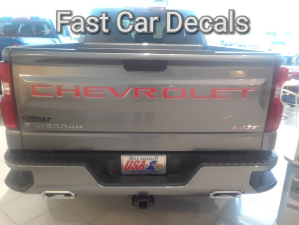 rear of charcoal 2019 Chevy Silverado Tailgate Letters Name Insert Decals 2019-2022