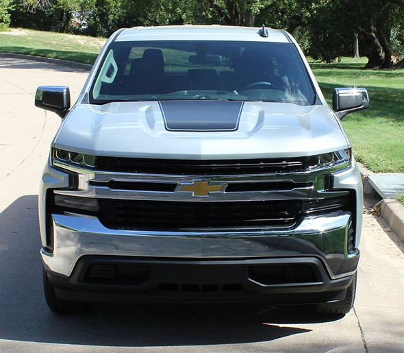 front of 2024-2019 Chevy Silverado Hood Decal T-BOSS Trail Boss Stripes