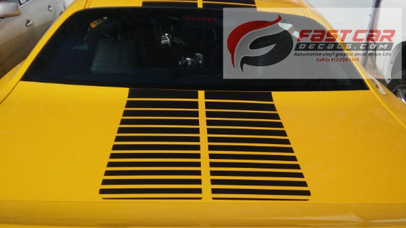 rear of yellow 2023 Dodge Challenger Strobe Stripes PULSE RALLY 2008-2024