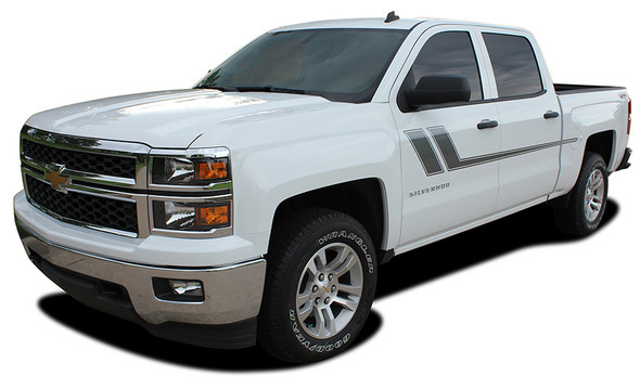 front angle Chevy Silverado Bed Stripes TRACK XL 2013-2015 2016 2017 2018