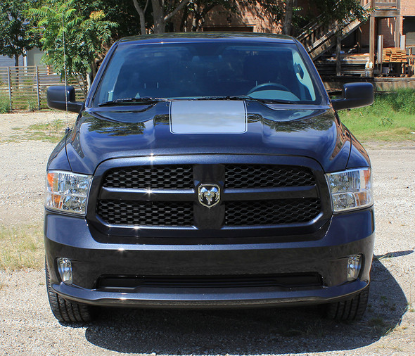 front of black Dodge Ram 1500 Hood Stripes RAM RAGE HOOD 3M 2009-2017 2018