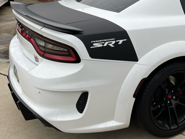 side of white Daytona Style Dodge Charger Rear Stripes TAIL BAND 2015-2024