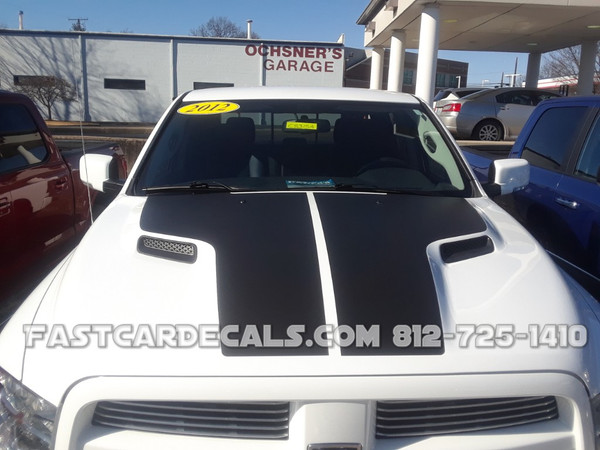 front of white 2017 Ram Rebel Hood Decals REBEL HEMI HOOD 2009-2018