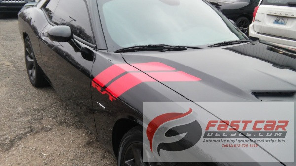 front of black 2025 Dodge Challenger Hash Stripes Decal DOUBLE BAR 2008-2026