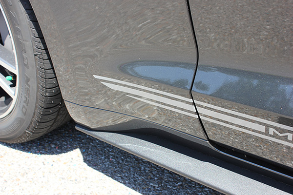 close view of 2018 Ford Mustang Decals TRILINE ROCKER 2015 2016 2017 2018 Digital Print Vinyl