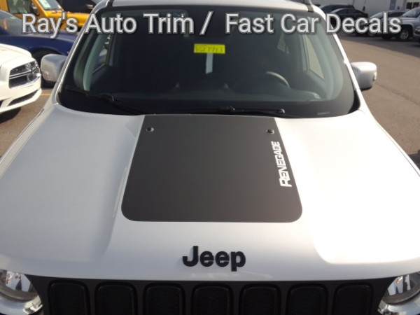 front of silver Factory style Jeep Renegade Trail Hawk Hood Stripes 2014-2024