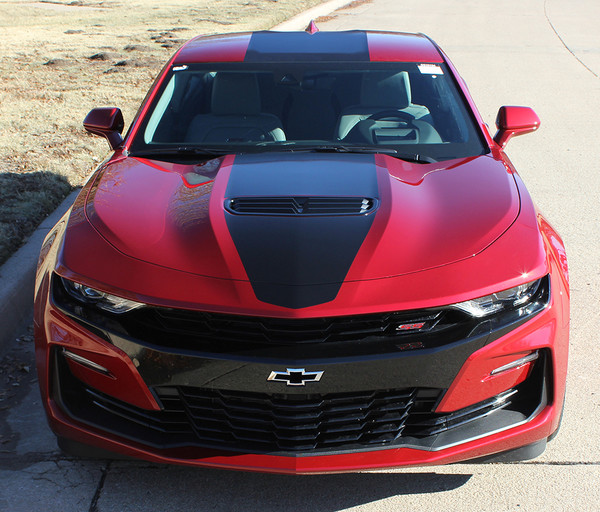 front of red 2019-2023 Chevy Camaro Top Wide Stripes OVERDRIVE 19