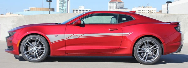 side of red 2019 Chevy Camaro Side Door Stripes BACKLASH 2019-2023