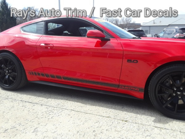 profile of red 2018 Mustang Side Vinyl Graphics STALLION ROCKER 2016-2018 2019