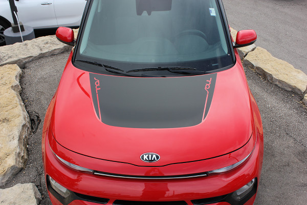 hood view of 2020 Kia Soul Hood Stripes SOULED HOOD Decal Kit 2020-2026