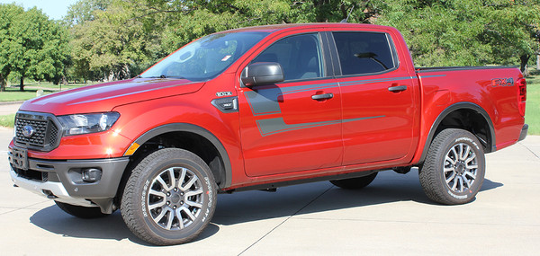 side of 2019 Ford Ranger Door Stripes STRIKER SIDE KIT 2022 2021 2020 2019