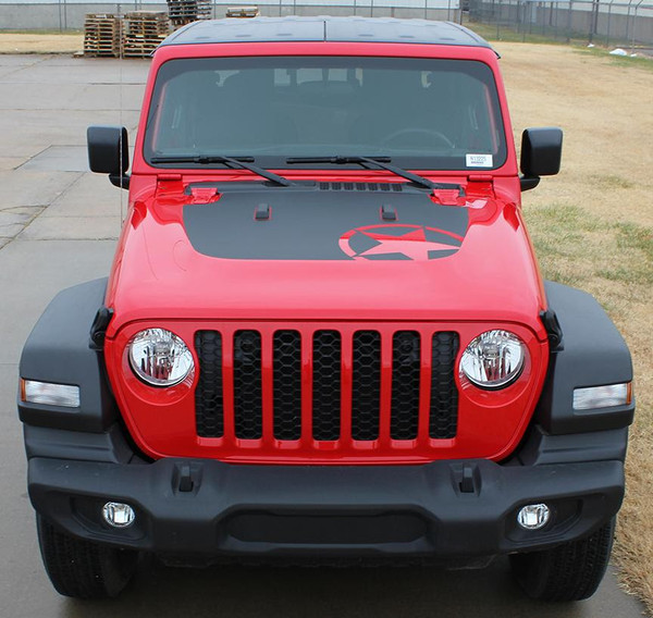 front of 2020-2024 Jeep Gladiator / Wrangler Hood Stripes OMEGA HOOD