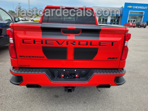rear of red 2022 Chevy Silverado Rally Stripes BOW RALLY 2019-2023 2024