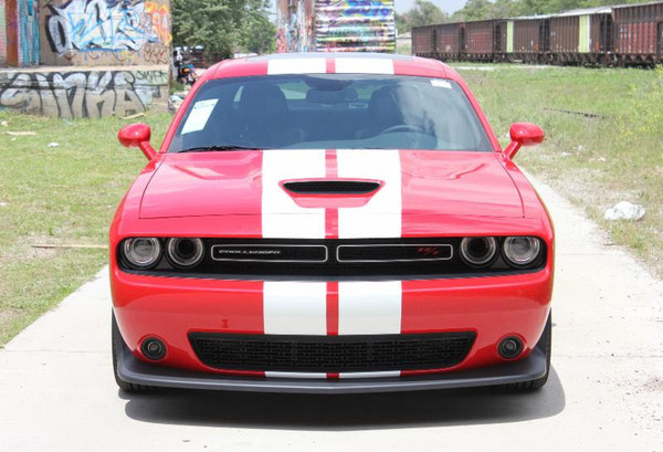 front of red 2023 Dodge Challenger RT Stripes 15 CHALLENGE RALLY 2015-2026