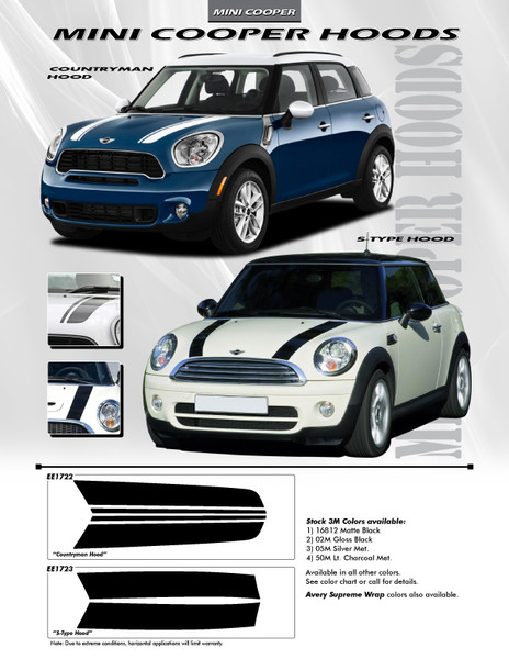 Mini Cooper Hood Stripes Countryman Decals Style Kit 2012-2015