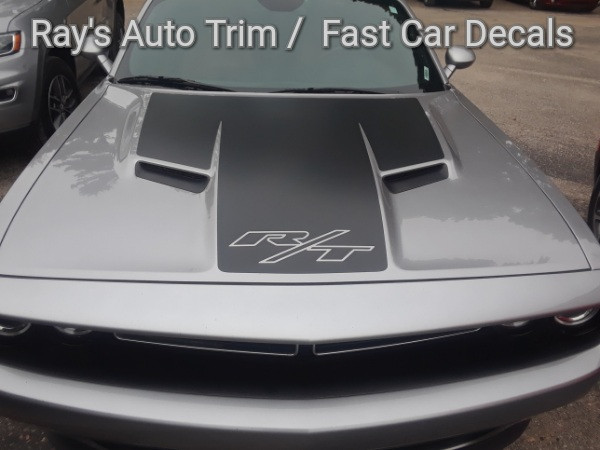 close up of 2021 Dodge Challenger RT Hood Decals CHALLENGE HOOD 2015-2026