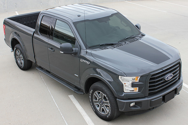 profile of NEW! Ford F150 Hood Stripes ROUTE HOOD fits 2015-2020 Easy Fit!