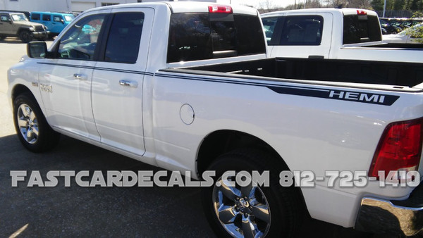 side angle of 2018 Ram 1500 Decals HUSTLE 2009-2018 (2019-2021 Ram Classic) 