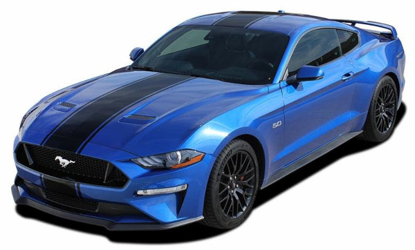 front angle of HYPER RALLY | 2018-2021 Ford Mustang Center Graphics Stripes