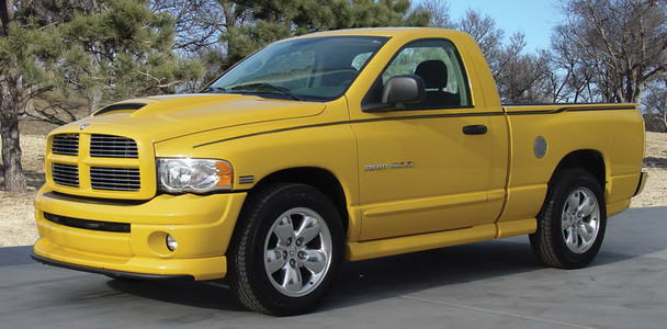 profile of yellow Dodge Ram Truck Stripes CROSSROADS 3M 2009-2016 2017 2018